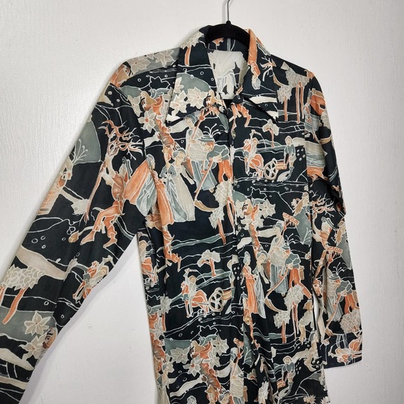 Vintage 70s Hippie Groovy Rockabilly Art Artist Rat Pack Button Polyester Shirt - Picture 3 of 7